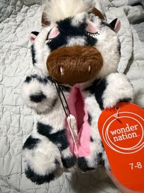 Wonder Nation Plush Cow Slipper Shoes - Black, White & Pink Toddler 7/8 NWT